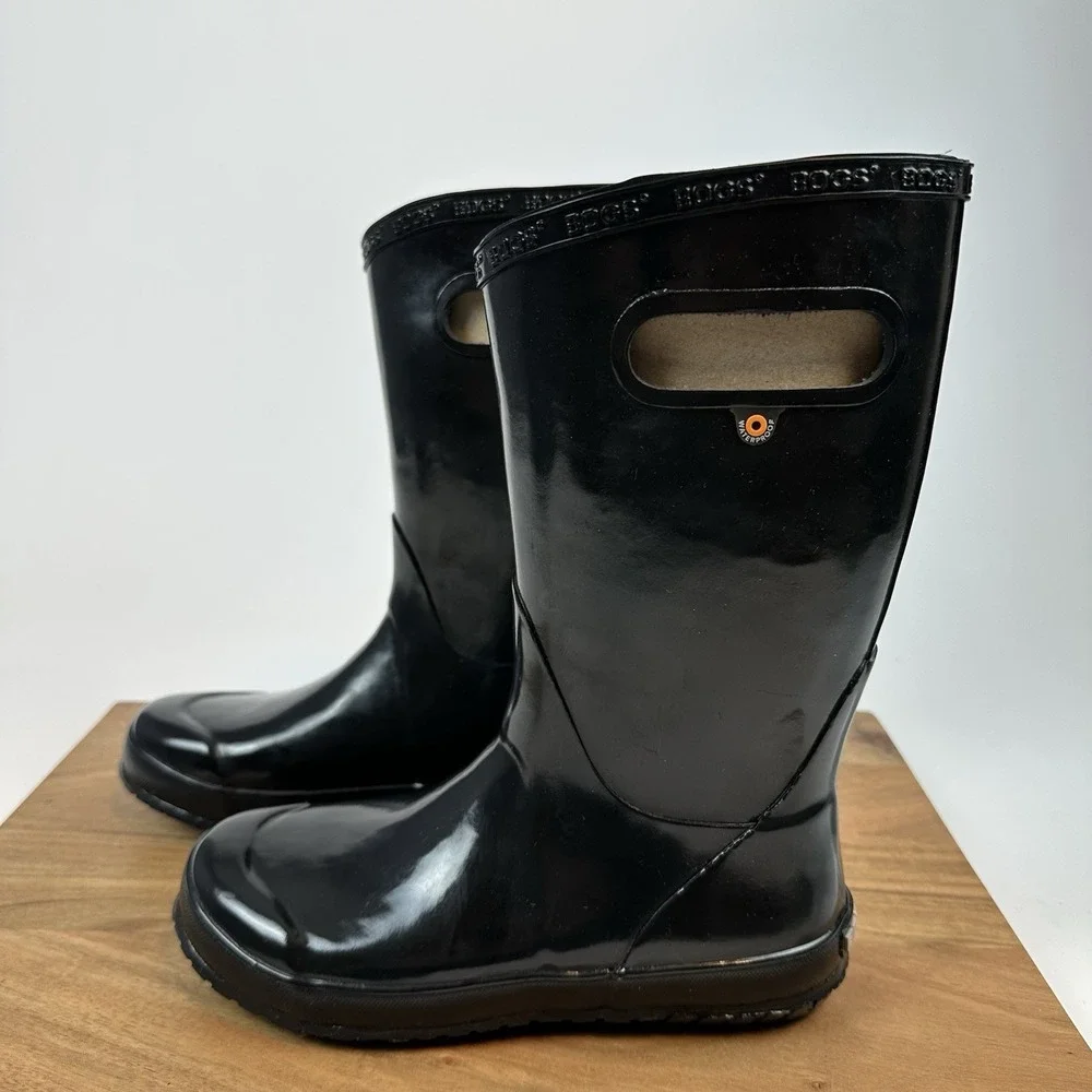 New‎ Big Kids Childrens Bogs Solid Black Waterproof Rubber Rain Boots Size 4 Y